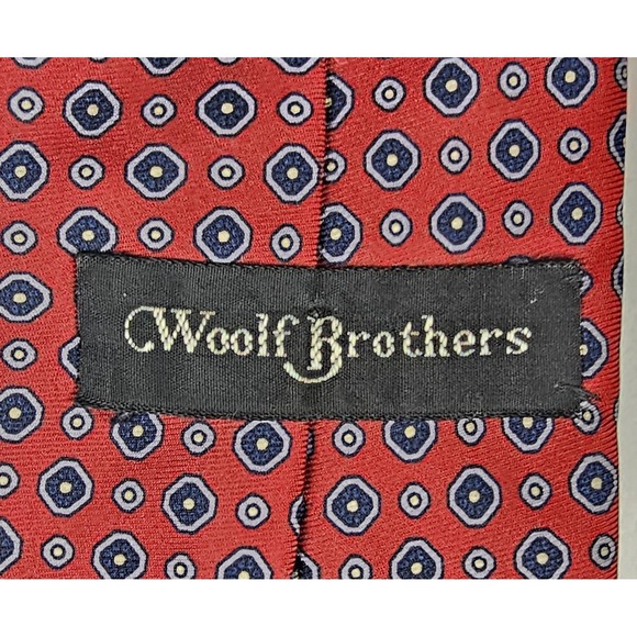 Vintage Woolf Brothers Countess Mara Tie Geometric Logo Red Black Blue Irregular - Picture 7 of 8